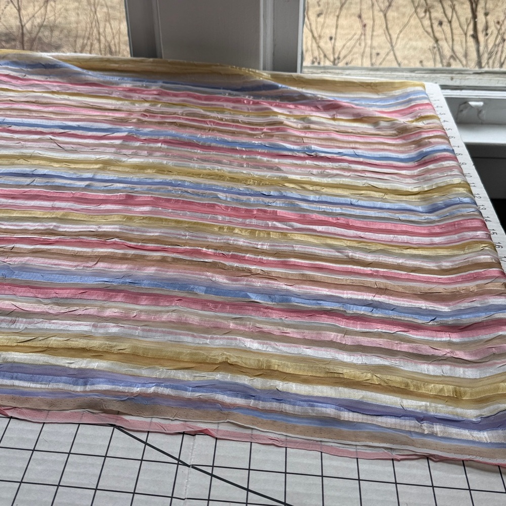 Vintage Crinkle Stripe Fabric – 3 Yards x 54” – Pastel Sheer Plissé – Silk Look - Picture 8 of 15